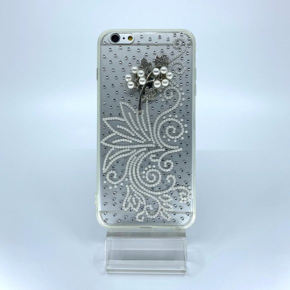 iPhone 6 Plus TPU + PC case. Unique. Handmade. Silver, white rhinestones - Picture 1 of 1